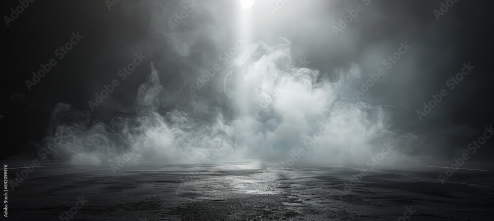 Fototapeta premium Abstract background of an empty dark room with fog and a light beam on an asphalt floor