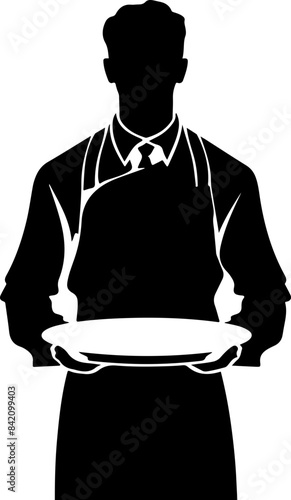 Vector Silhouette of Waiter Holding Tray Symbolizing Service and Hospitality