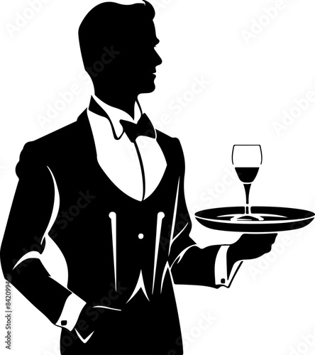 Stylish Waiter Silhouette Holding Wine Glass Signifying Elegance and Service