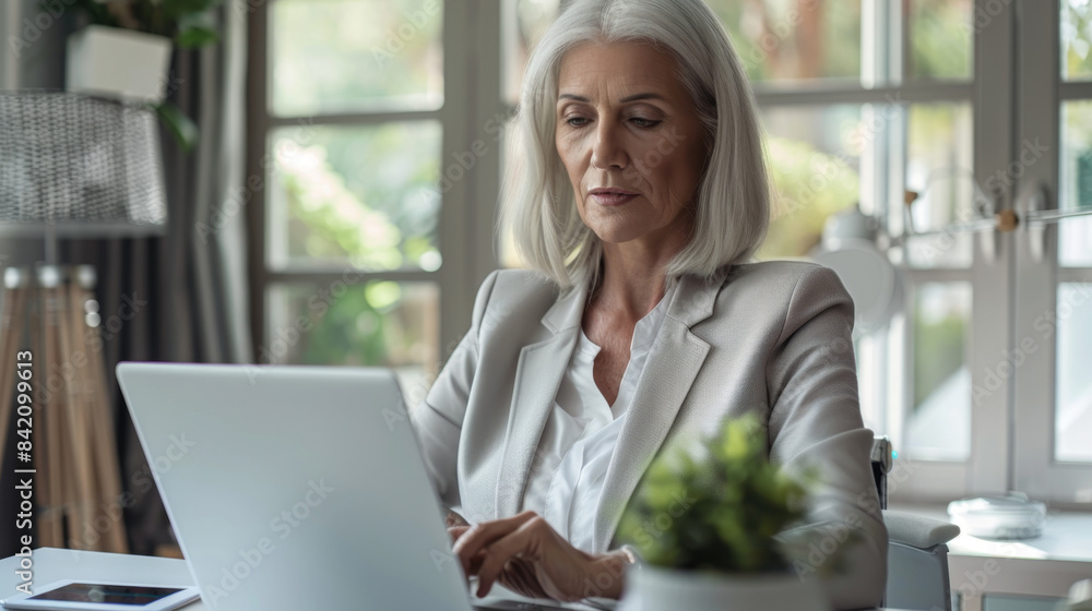 Fototapeta premium Professional Senior Businesswoman Working on Laptop at Home Office