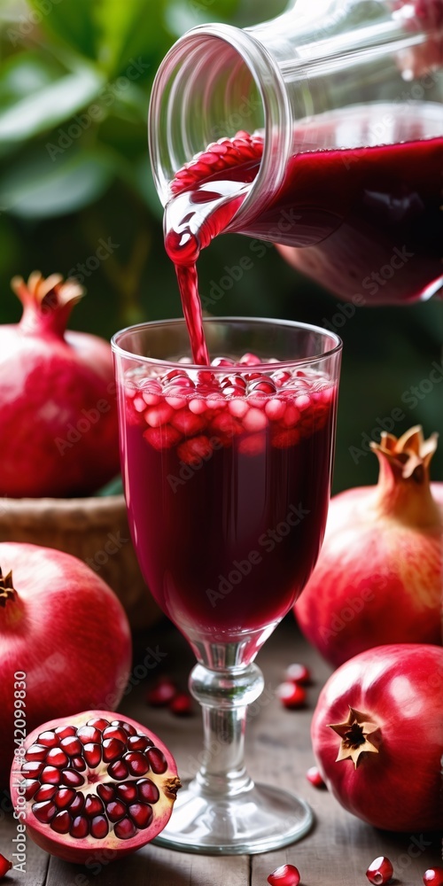 Pouring pomegranate juice into glass. Healthy drink Pouring pomegranate juice into glass. Healthy drink