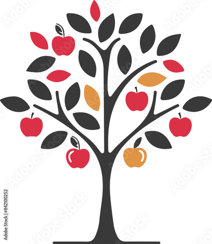 Minimalist Apple Tree with Colorful Apples Representing Growth and Diversity