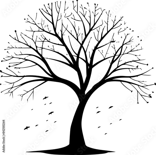 Silhouette of Leafless Tree with Flying Birds Symbolizing Transition and Freedom