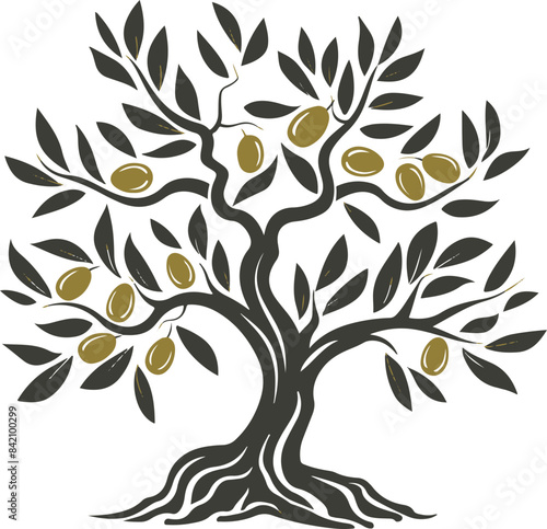 Stylized Olive Tree Illustration Representing Growth and Abundance