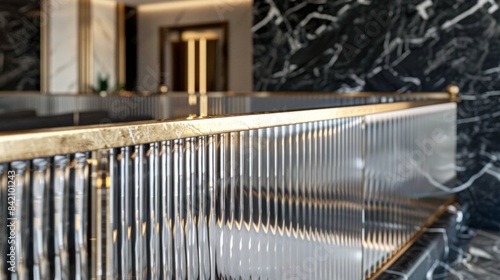 Luxurious Modern Interior with Golden Accentuated Railing and Marble Background