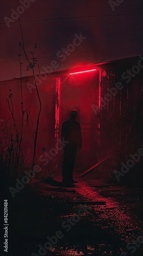 Dark Night time, Red highlights Horror, Liminal space, illustration made with Generative Ai