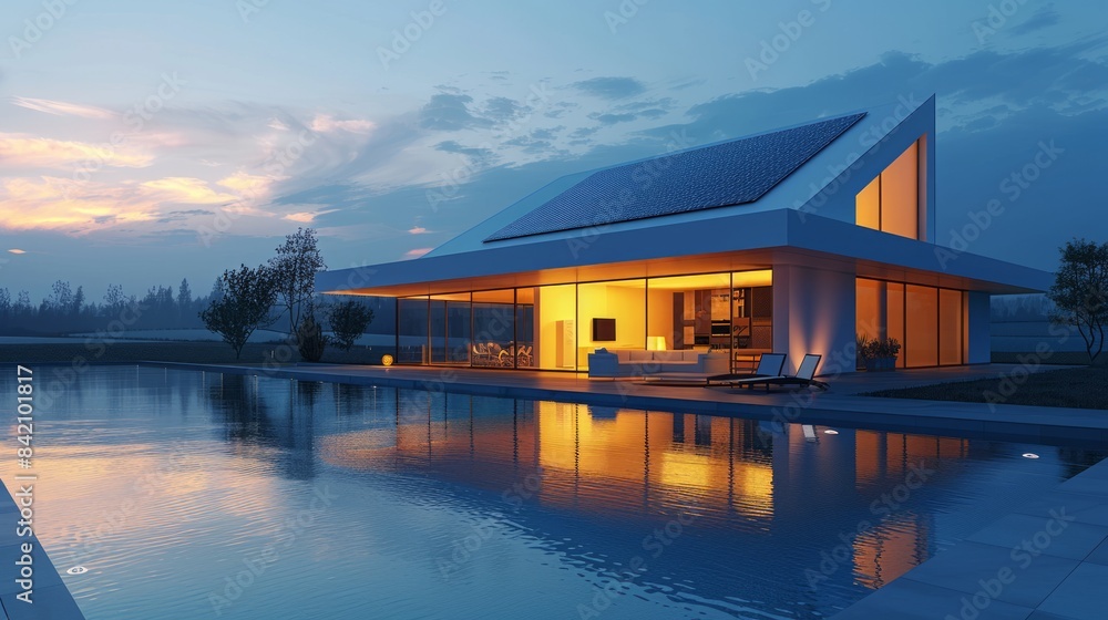 Modern house with pool at sunset Modern house with pool at sunset