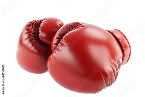 Red boxing gloves, isolated on transparent background. Sport professional equipment in combat sport with punching and blocking