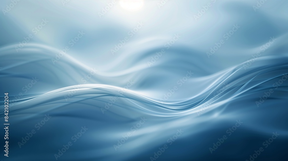 Fototapeta premium Abstract blue background with blurred wavy lines and glowing elements.
