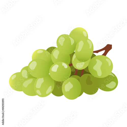 Bunch of green grapes, cartoon sweet food of kids lunchbox. Funny juicy fresh ripe muscat grapes, cartoon cute berry dessert for lunch of child, juicy healthy vitamin snack vector illustration