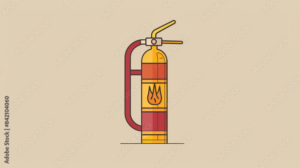 Colorful retro style Drawing of Fire Extinguisher on beige neutral Backdrop Colorful retro style Drawing of Fire Extinguisher on beige neutral Backdrop