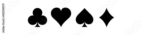 Suit deck of playing cards on white background. Vector icon set. Cards symbols. Diamodns, hearts, clubs, spades symbol or sign set.