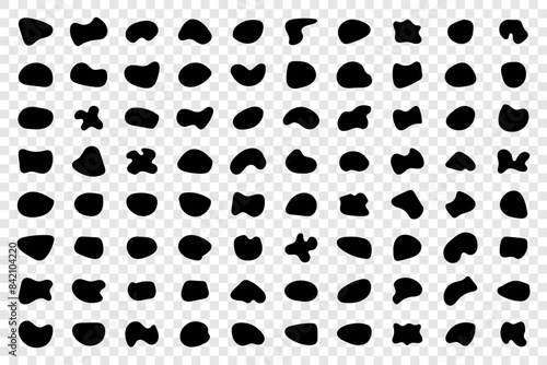 Vector liquid shadows random shapes. Black drops, simple shapes. Inkblot vector set isolate on white background.