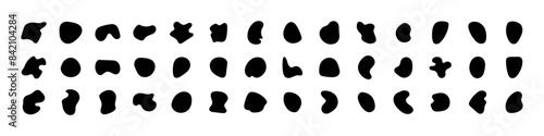 Organic amoeba blob shape, abstract vector illustration isolated on white background. Set of irregular round blot form graphic element. Doodle drops with outline circle