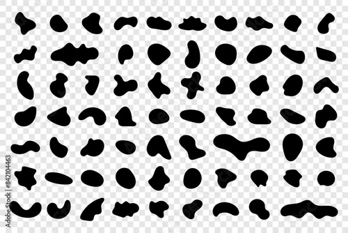 Blob shapes vector set. Organic abstract splodge elemets collection. Inkblot simple silhouette. Black minimal forms isolated on transparent background