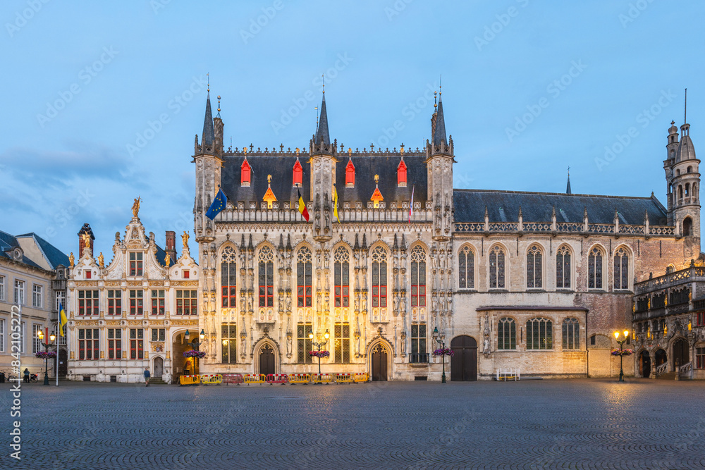Fototapeta premium Burg Square with Bruges city hall and Basilica of the Holy Blood in Brugge, Belgium