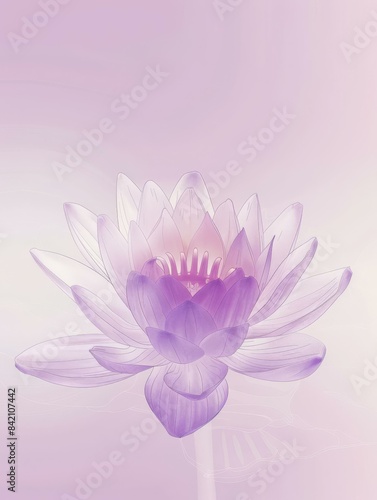 Elegant Purple Lotus Flower on Soft Pink Background, Tranquility and Zen Concept