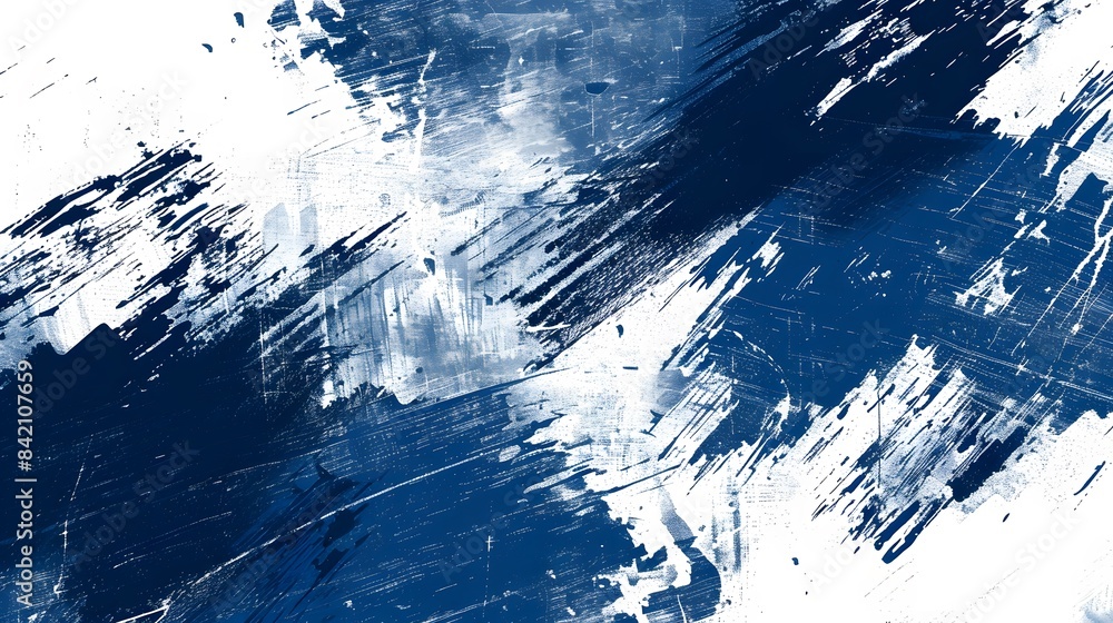 Abstract navy blue and white background with grunge brush strokes