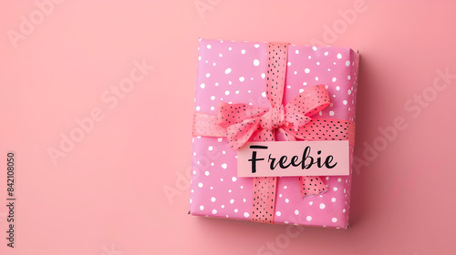 Polka dot gift with freebie label and ribbon photo