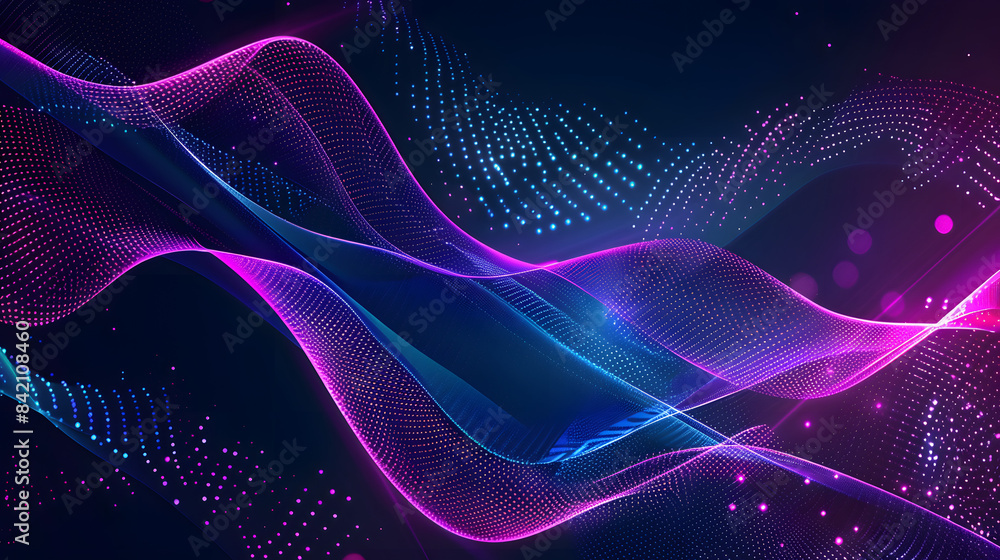 Abstract background with neon lines and dots on dark blue Abstract background with neon lines and dots on dark blue