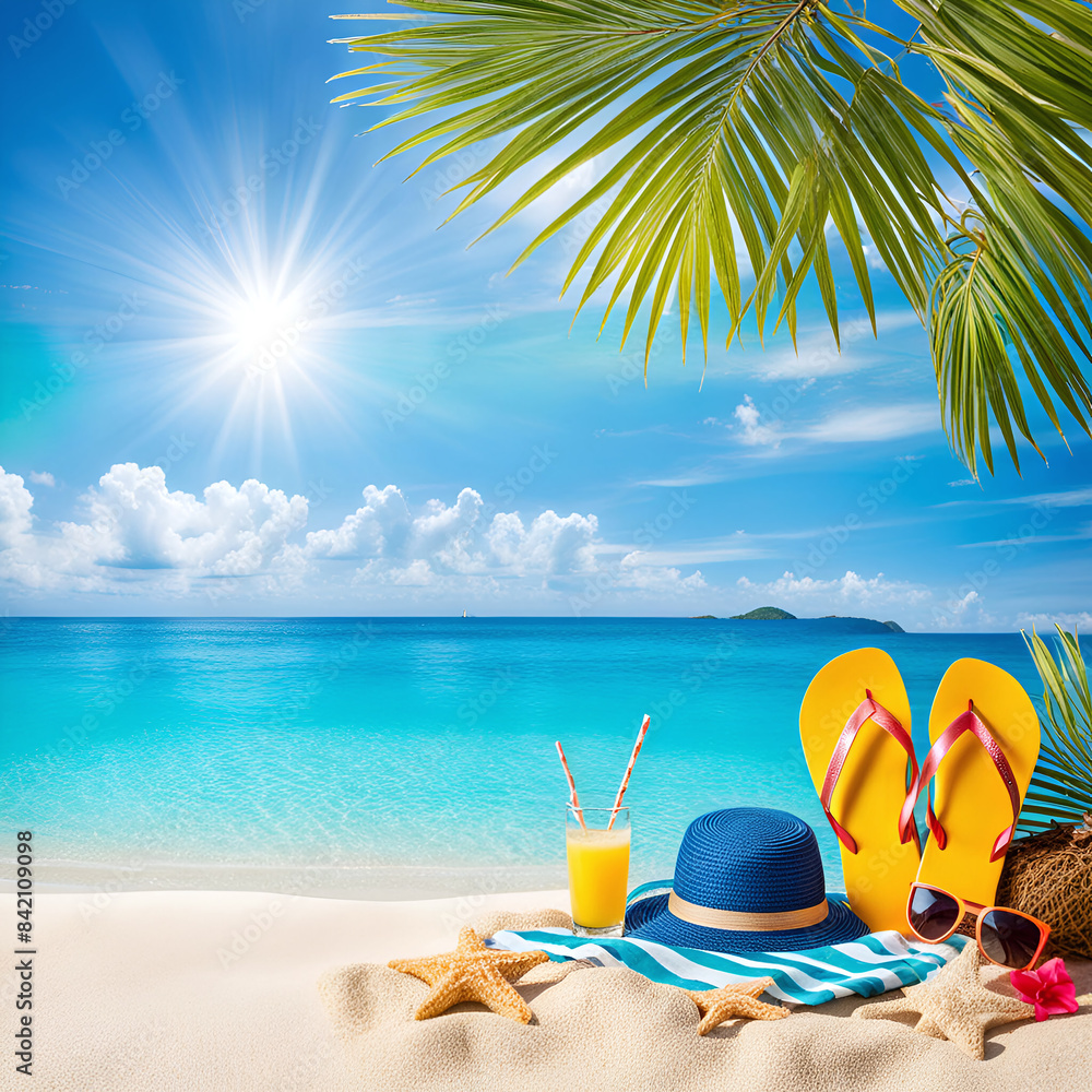 Fototapeta premium Tropical beach, white sand beach, summer vacation concept background