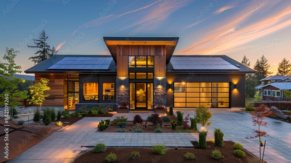 Modern House Exterior At Sunset Modern House Exterior At Sunset