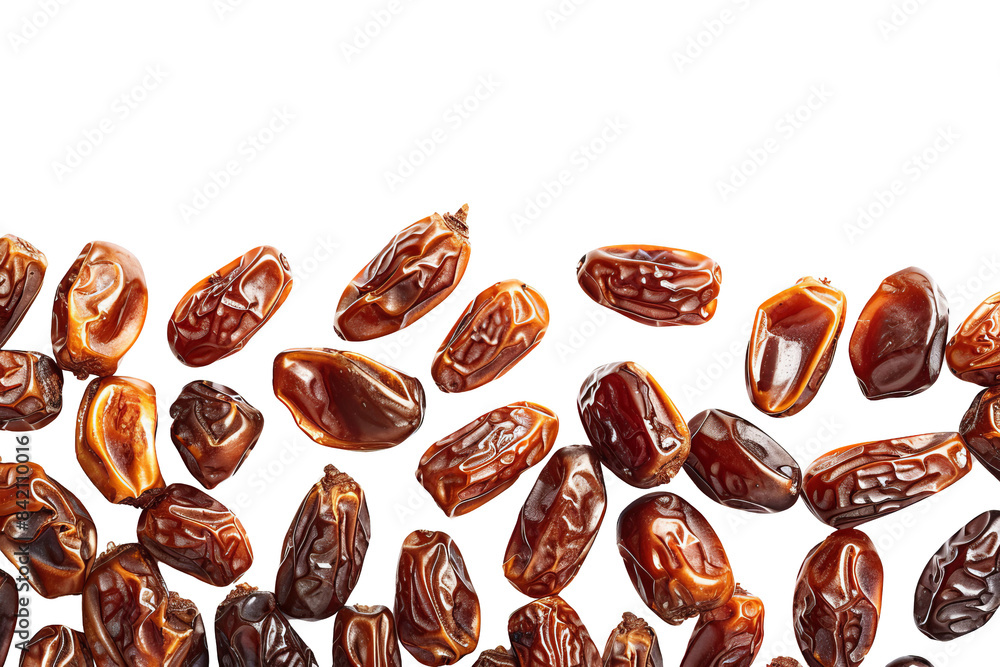 A collection of dried dates isolated on a white background, showcasing their texture and natural sweetness, transparent background A collection of dried dates isolated on a white background, showcasing their texture and natural sweetness, transparent background