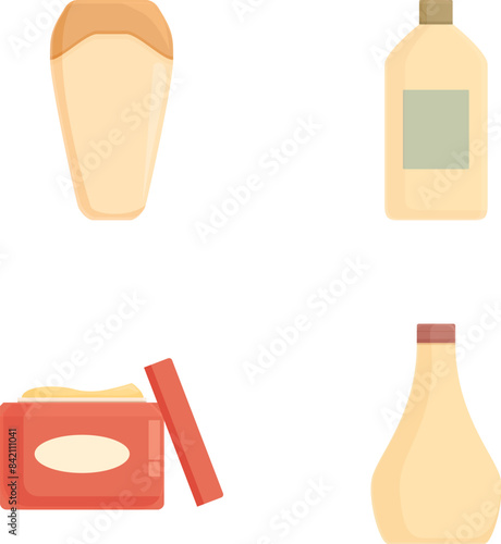 Flat design vector icons depicting a collection of dairy items including milk, cheese, and yogurt