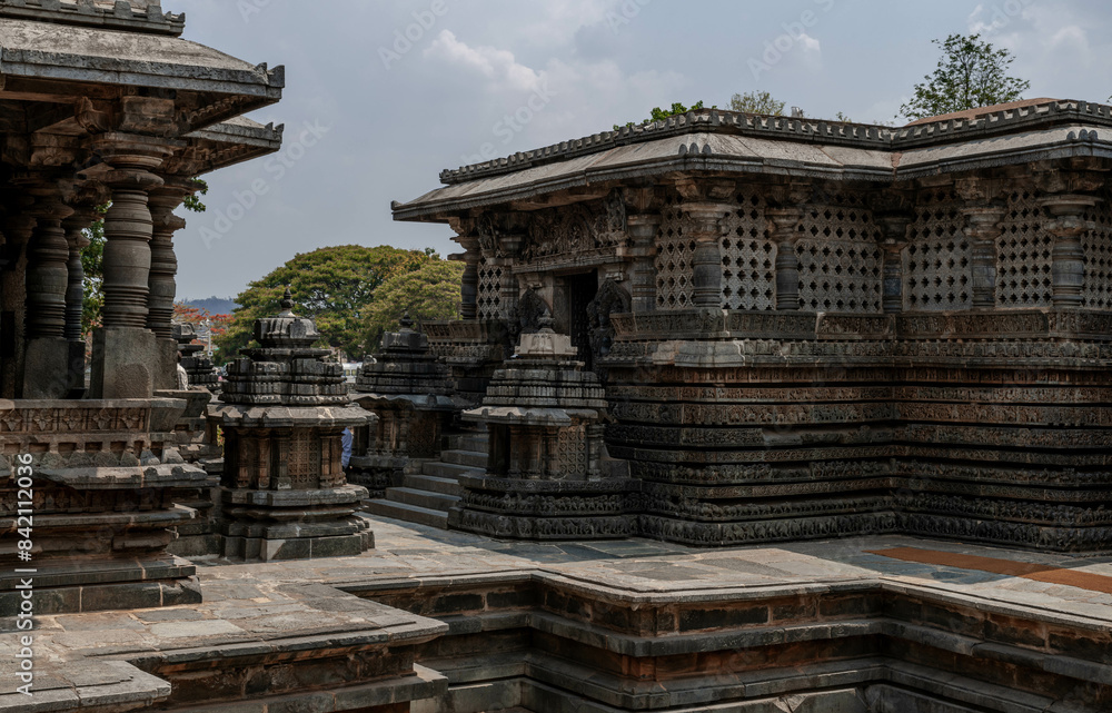 Stone Carving of Hoysaleshwara Temple in Halebidu. Karnataka. India. Stone Carving of Hoysaleshwara Temple in Halebidu. Karnataka. India.