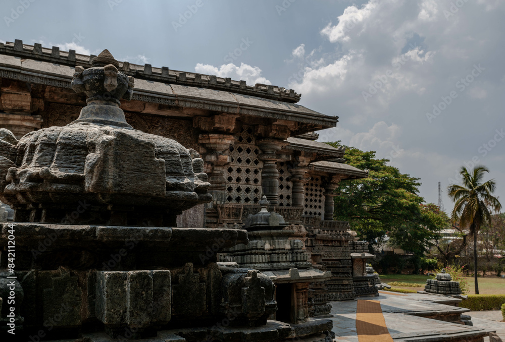 Stone Carving of Hoysaleshwara Temple in Halebidu. Karnataka. India. Stone Carving of Hoysaleshwara Temple in Halebidu. Karnataka. India.