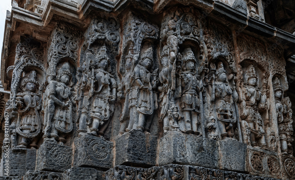 Stone Carving of Hoysaleshwara Temple in Halebidu. Karnataka. India. Stone Carving of Hoysaleshwara Temple in Halebidu. Karnataka. India.