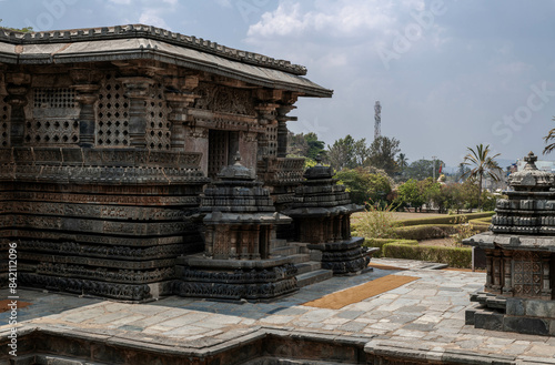 Stone Carving of Hoysaleshwara Temple in Halebidu. Karnataka. India. photo