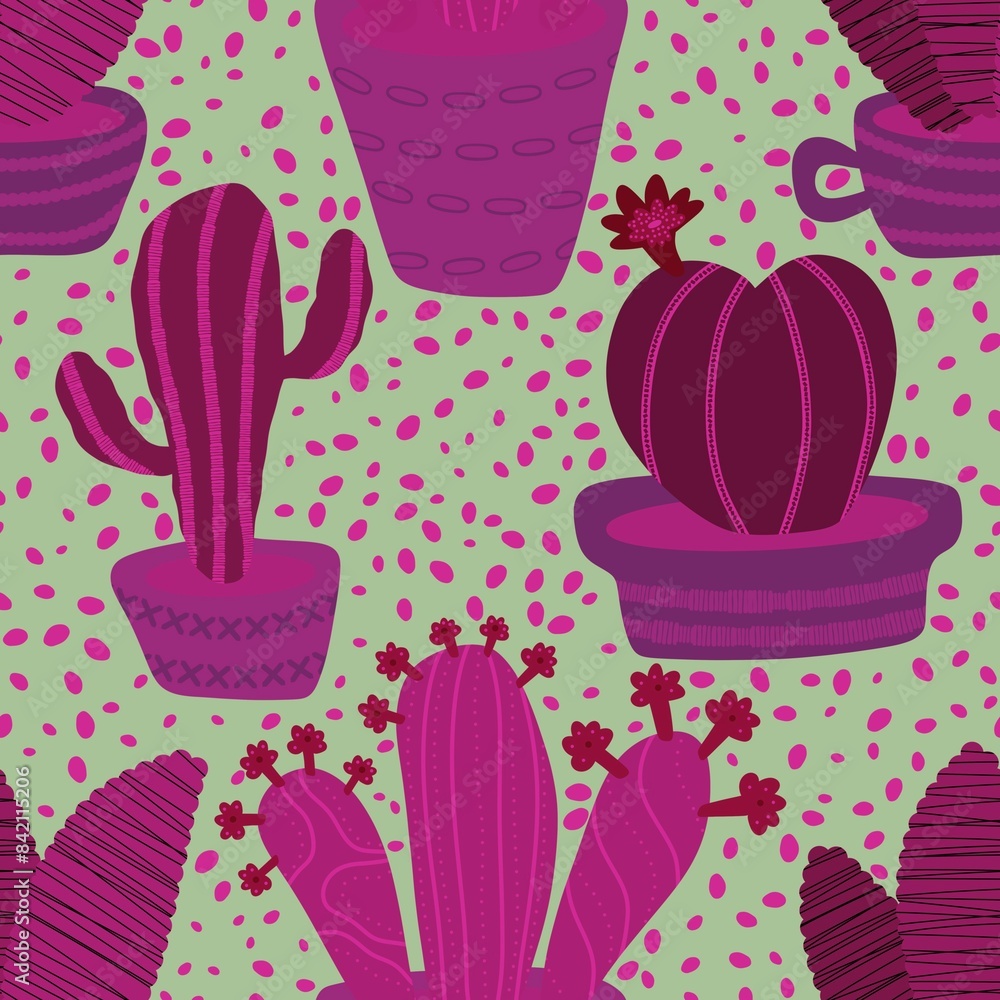 Summer floral seamless cartoon cactus pattern for wrapping paper and fabrics Summer floral seamless cartoon cactus pattern for wrapping paper and fabrics