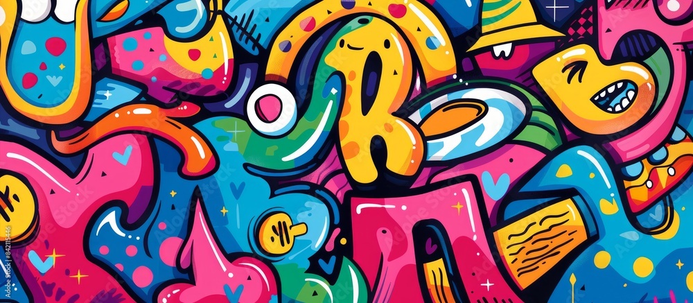 Fototapeta premium Colorful graffiti art design bright and cheerful background.