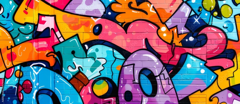 Fototapeta premium Colorful graffiti art design bright and cheerful background.