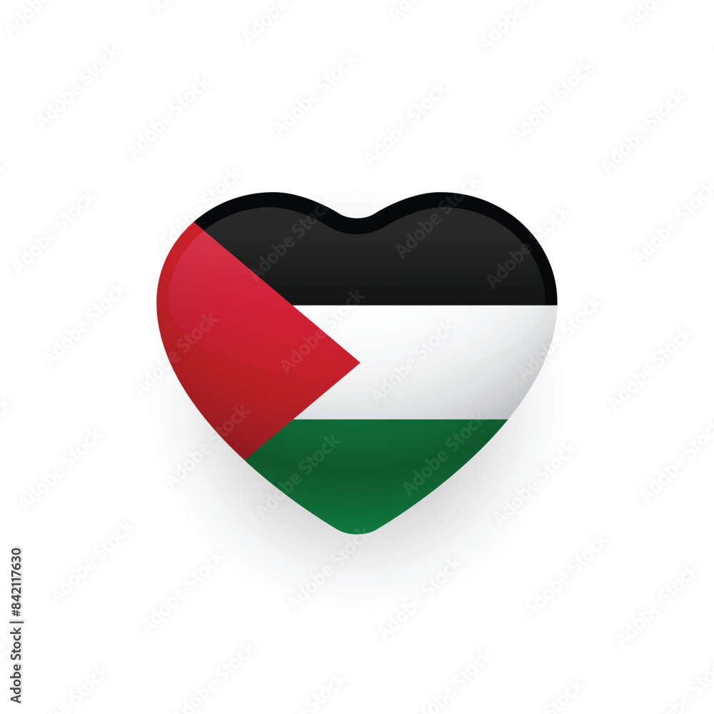 Fototapeta premium Palestinian flag in a shape of heart as a glossy button. National pride symbol. User interface design. Vector Illustration. 