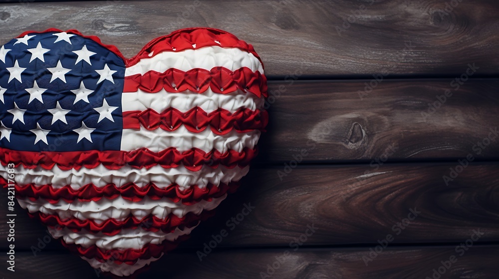 Obraz premium American flag in the shape of a heart. July 4 celebration
