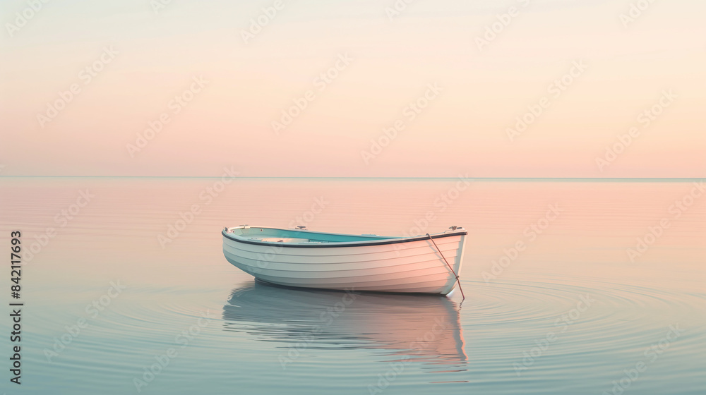 White Rowboat in Calm Waters at Dusk White Rowboat in Calm Waters at Dusk