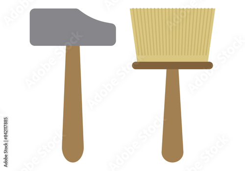 Martillo y brocha en fondo blanco