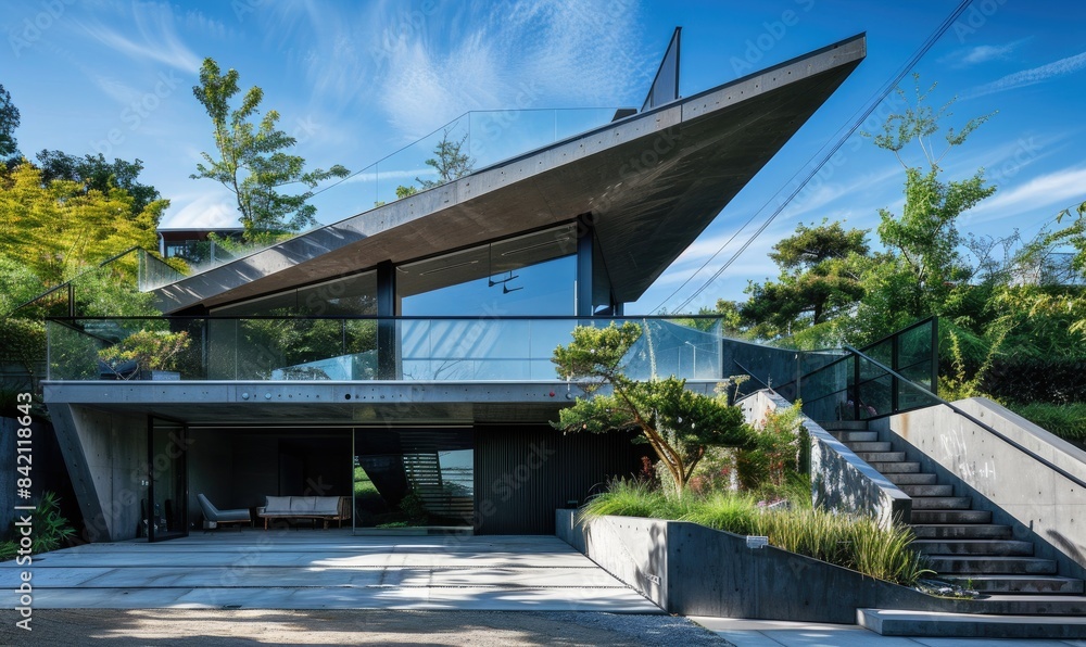 A modern house with underground parking area A modern house with underground parking area