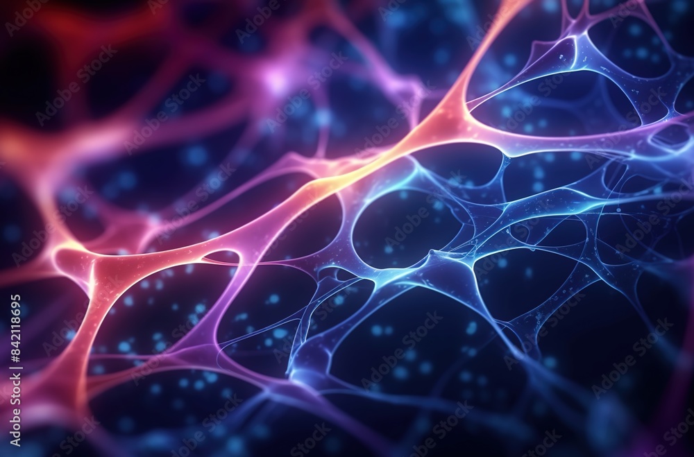 Abstract background with glowing neurons and brain cell connections on a dark blue background, with pink and orange colors.
Abstract background with glowing neurons and brain cell connections on a dark blue background, with pink and orange colors.