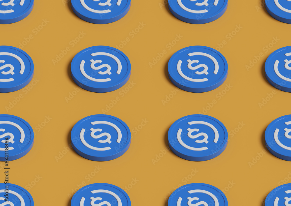 Isometric seamless pattern of USDC coin. 3d illustration. Isometric seamless pattern of USDC coin. 3d illustration.