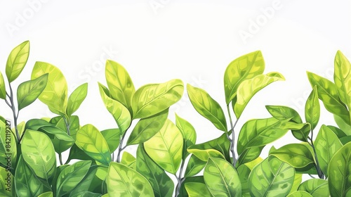 A vibrant cartoon illustration of bergamot green leaves perfect for web design stands out against a clean white background