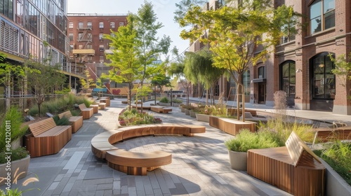 Green Oasis EcoFriendly Public Square with Recycled Benches