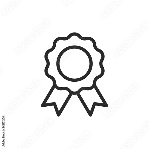 Award badge with ribbons, linear style icon. Editable stroke width