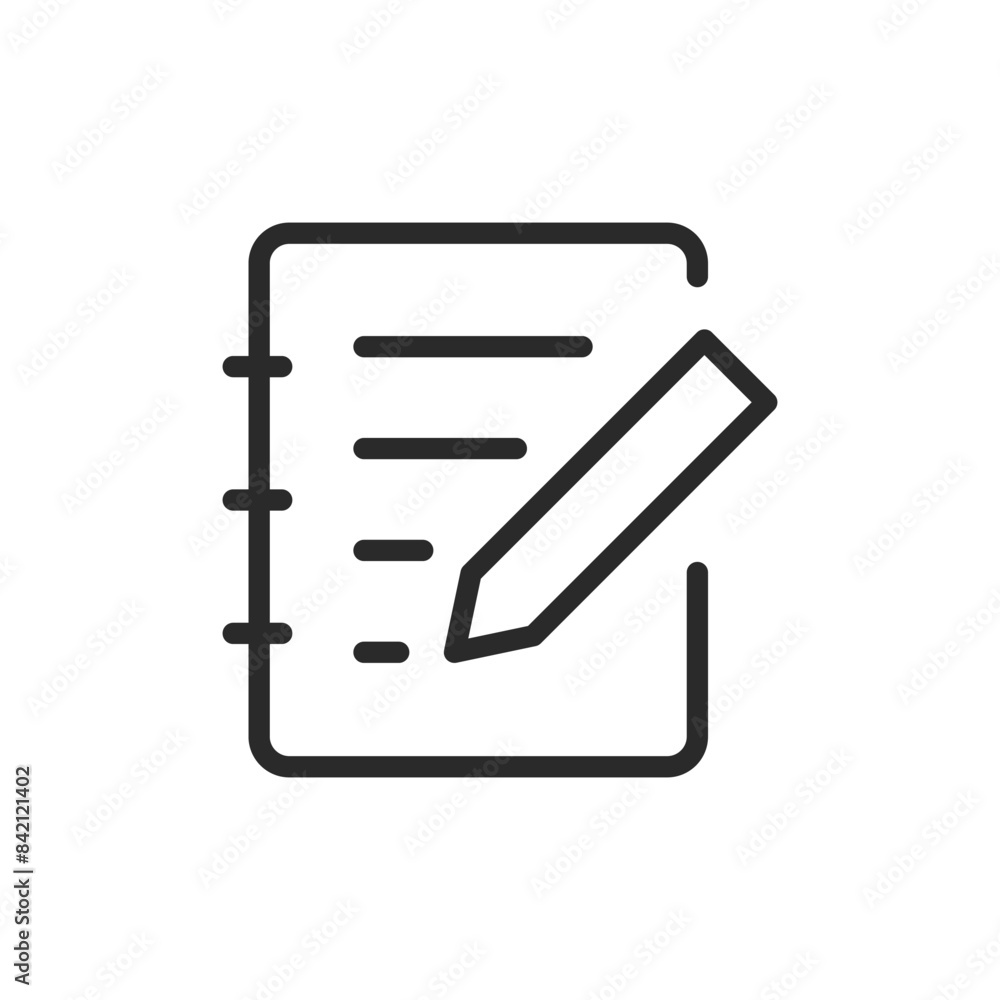 Notebook with pencil, linear style icon. fitness planning and journaling. Editable stroke width