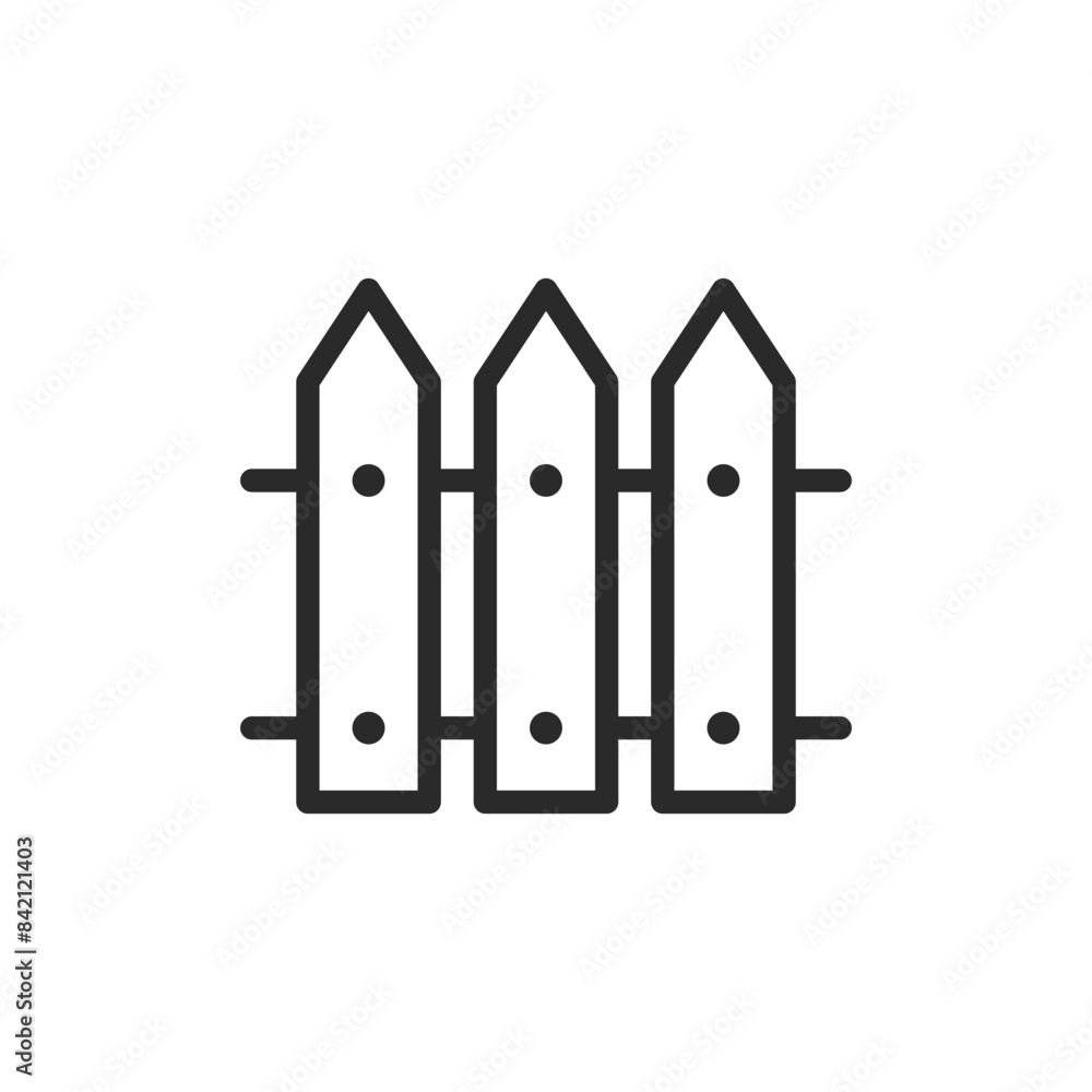 Picket fence with vertical slats, linear style icon. traditional picket fence. Editable stroke width. Picket fence with vertical slats, linear style icon. traditional picket fence. Editable stroke width.