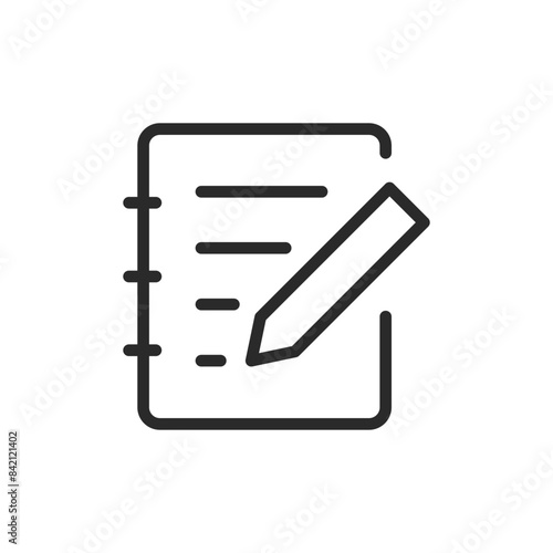 Notebook with pencil, linear style icon. fitness planning and journaling. Editable stroke width