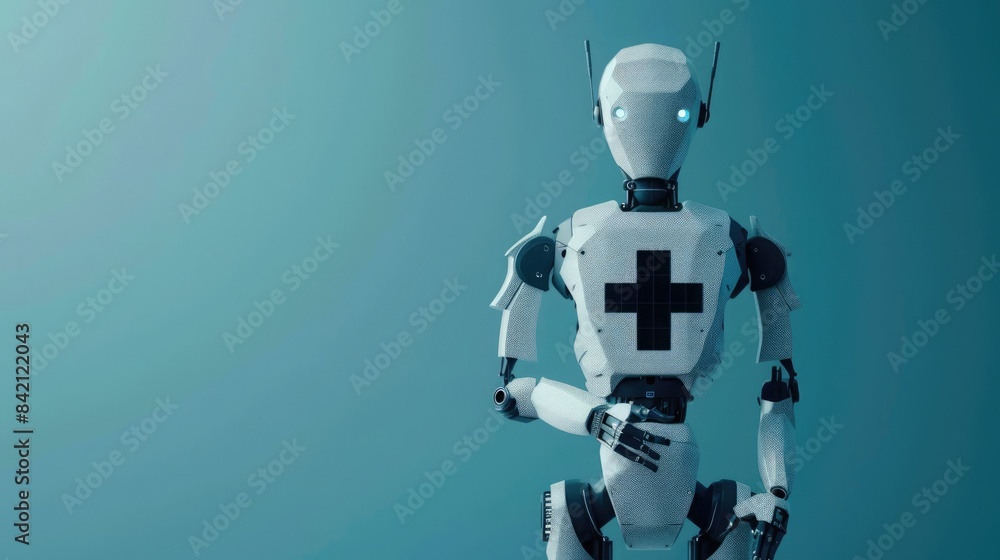 Fototapeta premium AI robot with checkmark and cross symbolizing ethical decisions in artificial intelligence. AI ethics