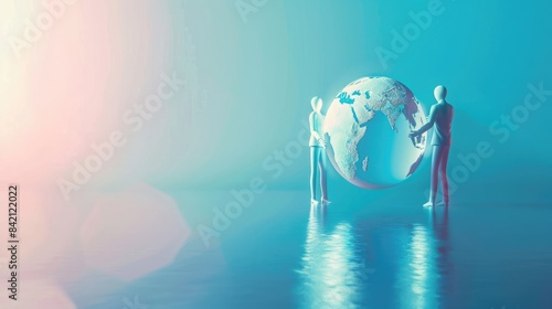 Human and AI figures holding globe symbolizing ethical global impact of artificial intelligence. AI ethics